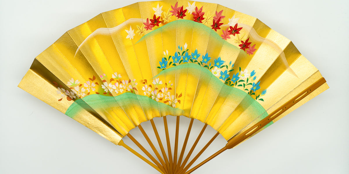 金地に松竹の柄手描き仕舞扇♢特注品 花々 手描 仕舞扇（RD0075）– 扇専門店 万葉
